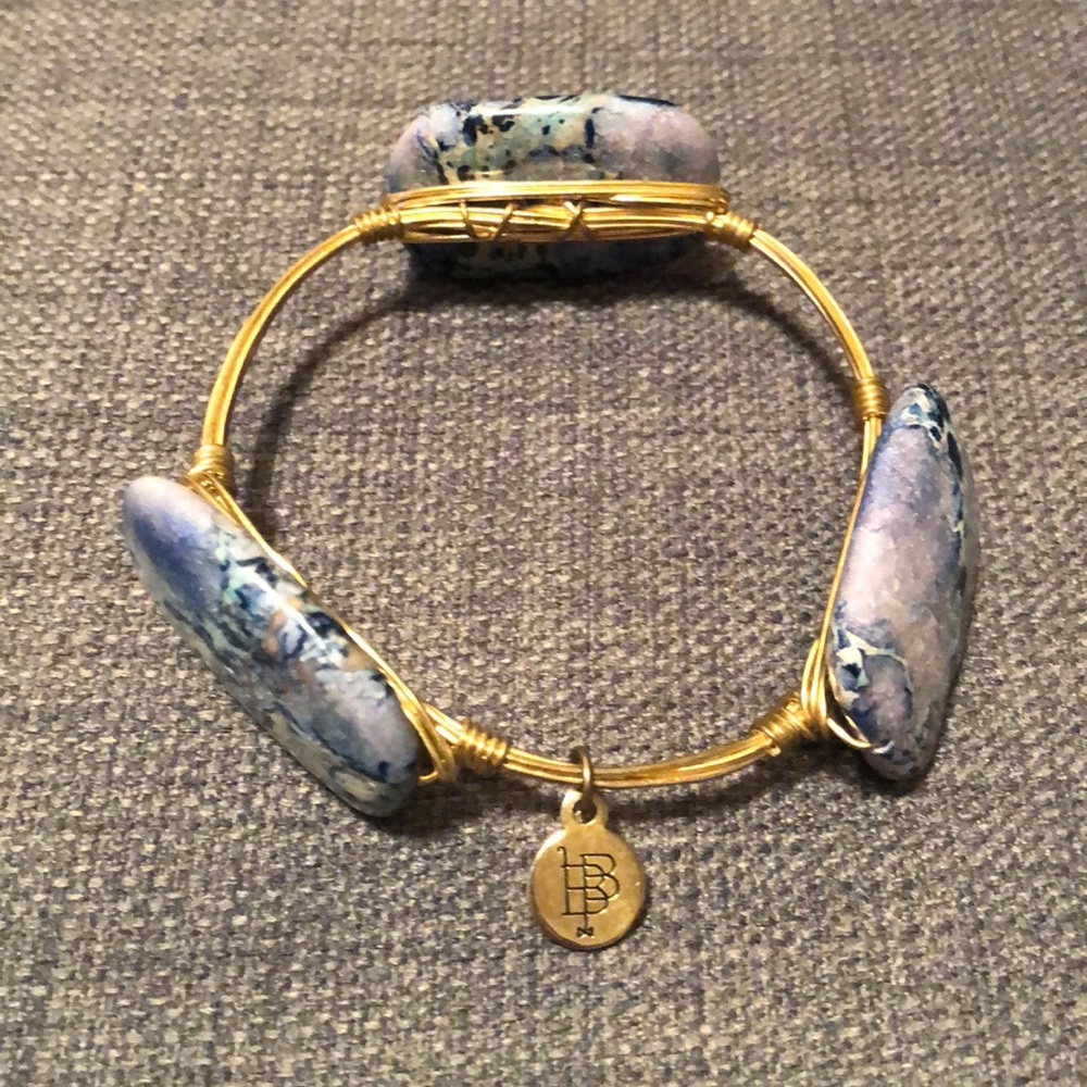 Blue Stone Gold Wrapped Wire Bangle